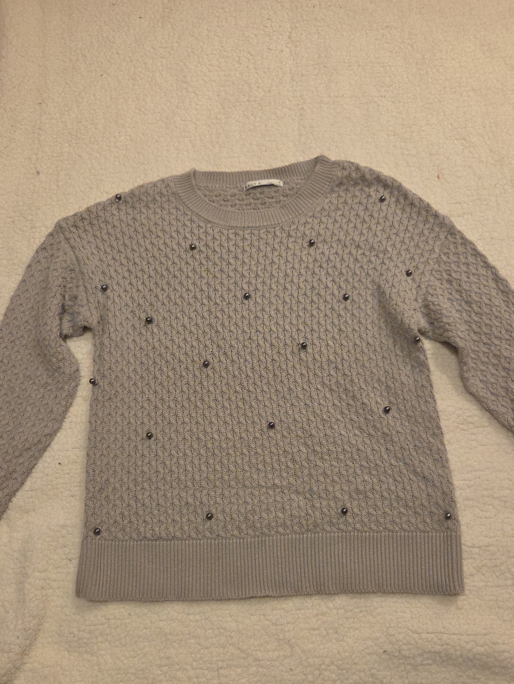 Light Gray Beaded Cable Knit Sweater - Women